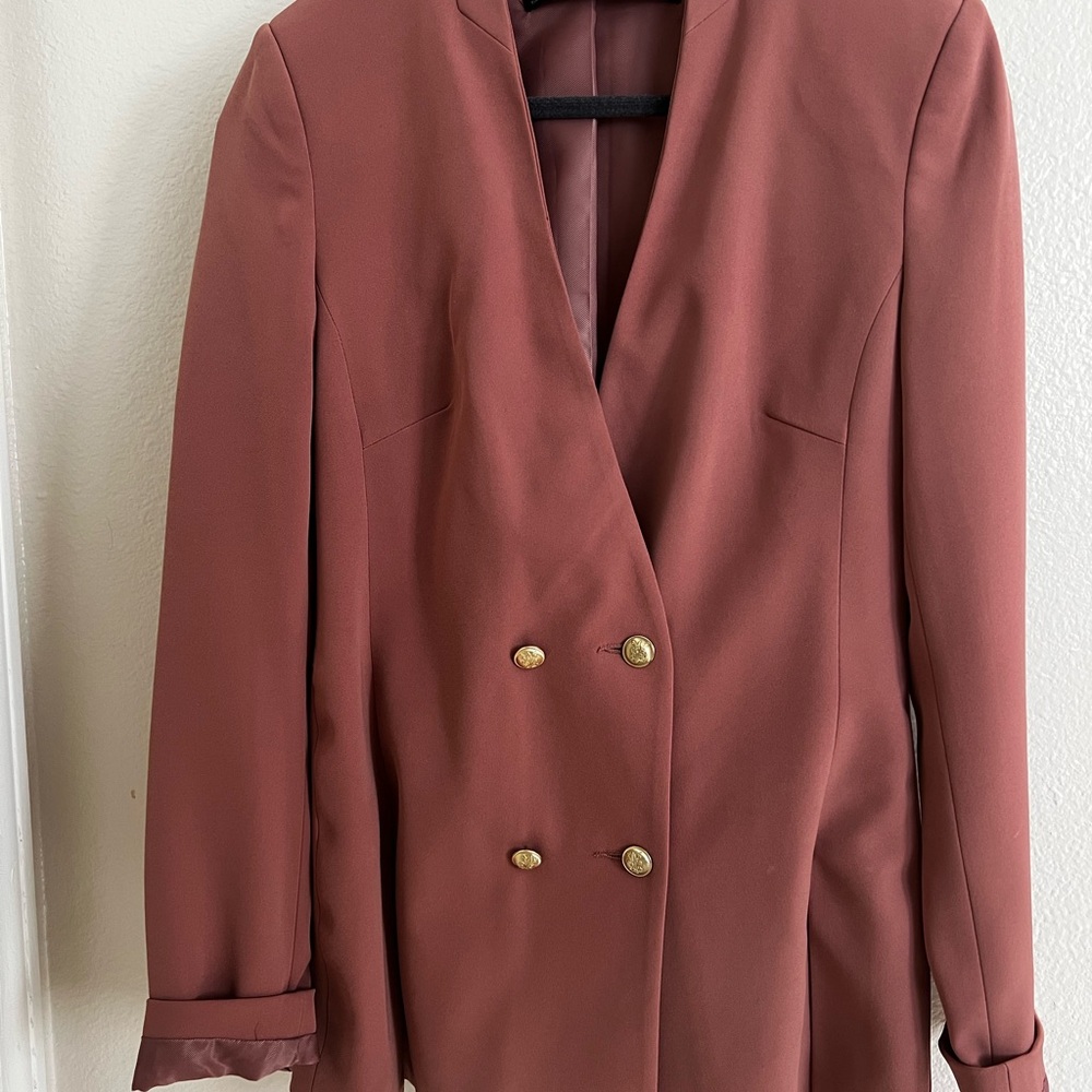 Zara Double-Breasted Blazer in Rust Pink with Gold Buttons